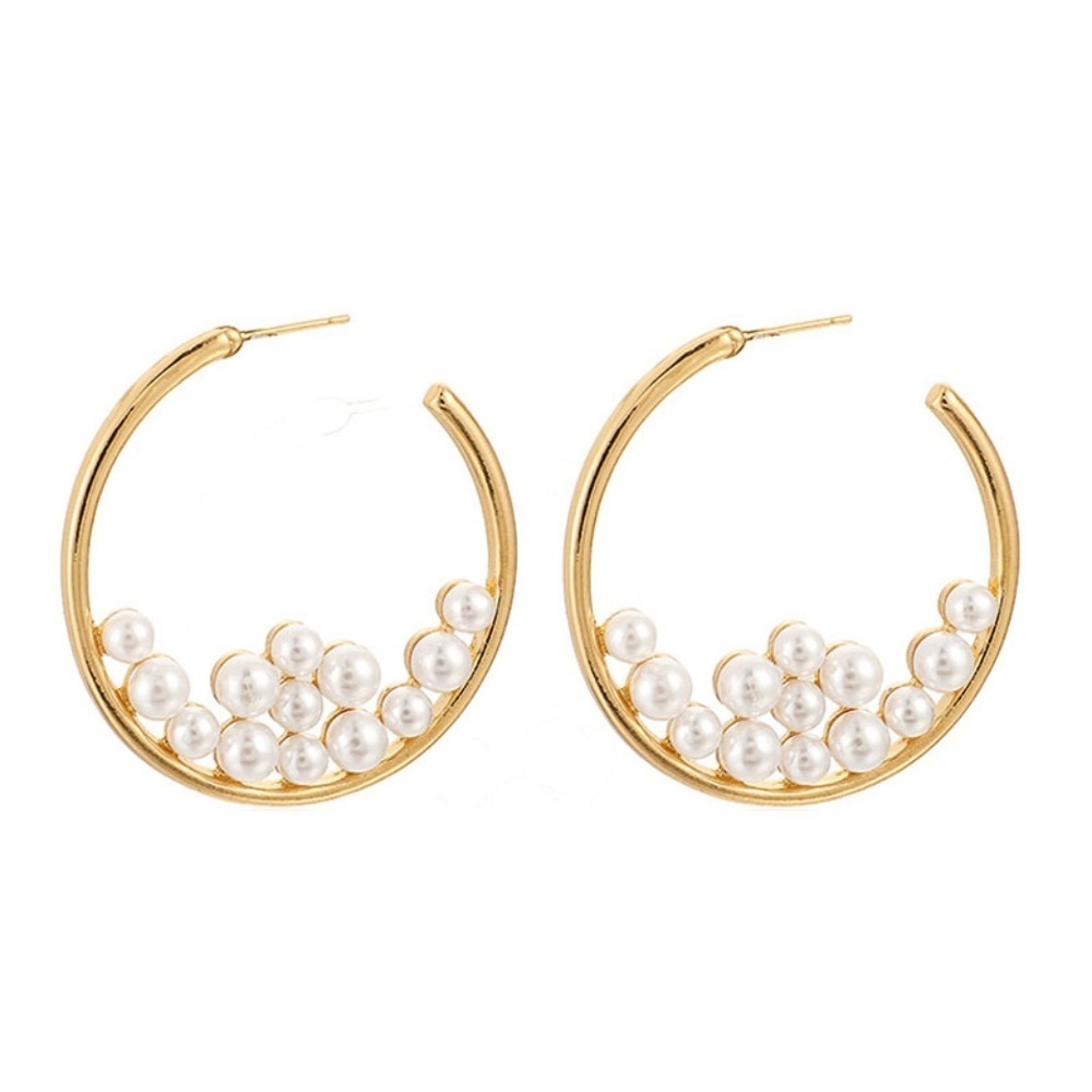 *AURORA* Gold x Peal Cluster Hoop Fashion Earrings